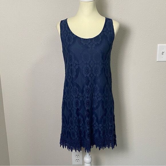Elsie & Zoey Navy Blue Cotton Blend Sleeveless Lace Mini Dress Women's Size S/M - Picture 11 of 15